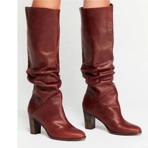 Free People Tennison Tall Slouch Boot Block Heel Mahogany Brick Red 38